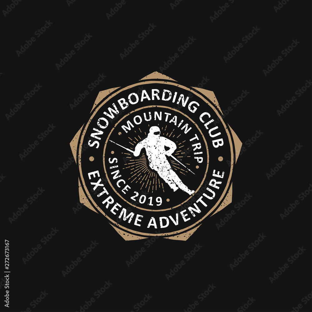 vintage badges of snowboard, emblems and logo design