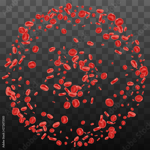 Red blood cell flowing in vein or artery. Vector illustration on transparent background. Healthcare and medical zoom concept.