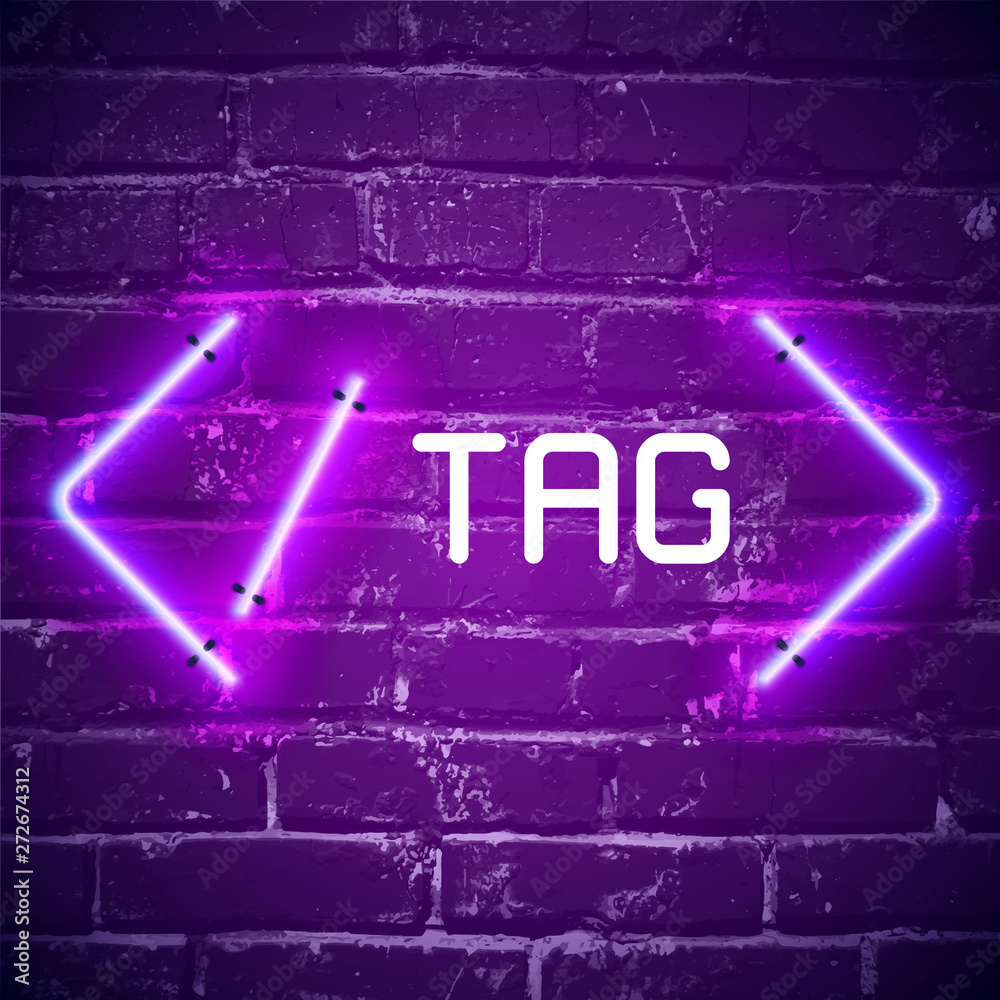 Retro neon glowing quote marks frame on the wall Retro neon glowing quote marks frame on the wall