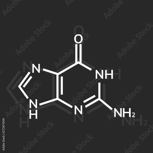 Guanine chemical formula on dark background