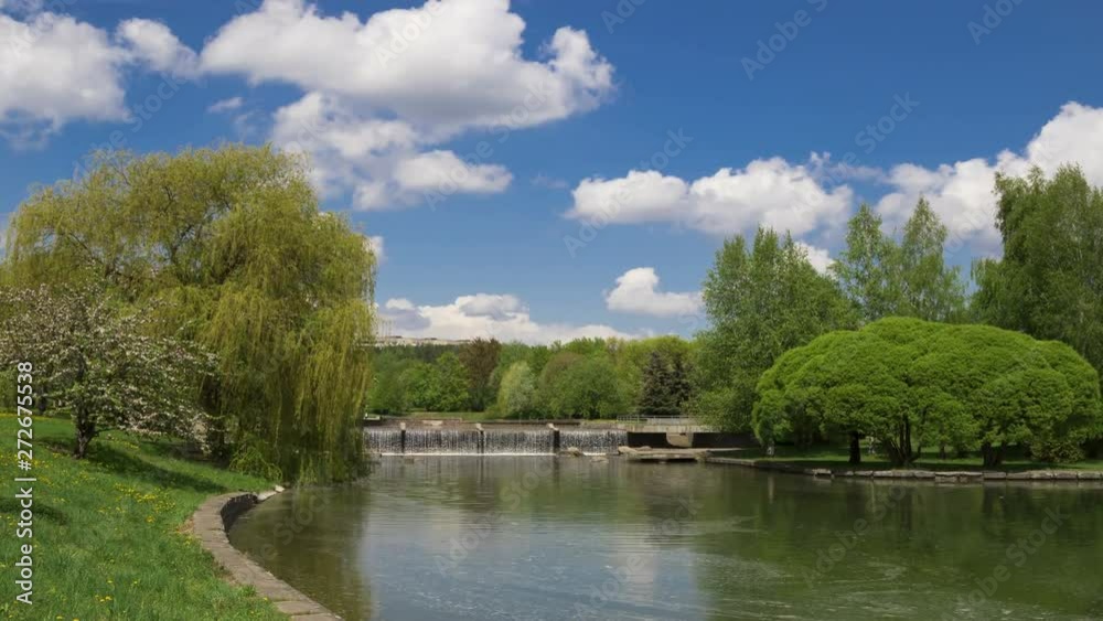 Waterfall in a city park, time lapse. Waterfall in a city park, time lapse.