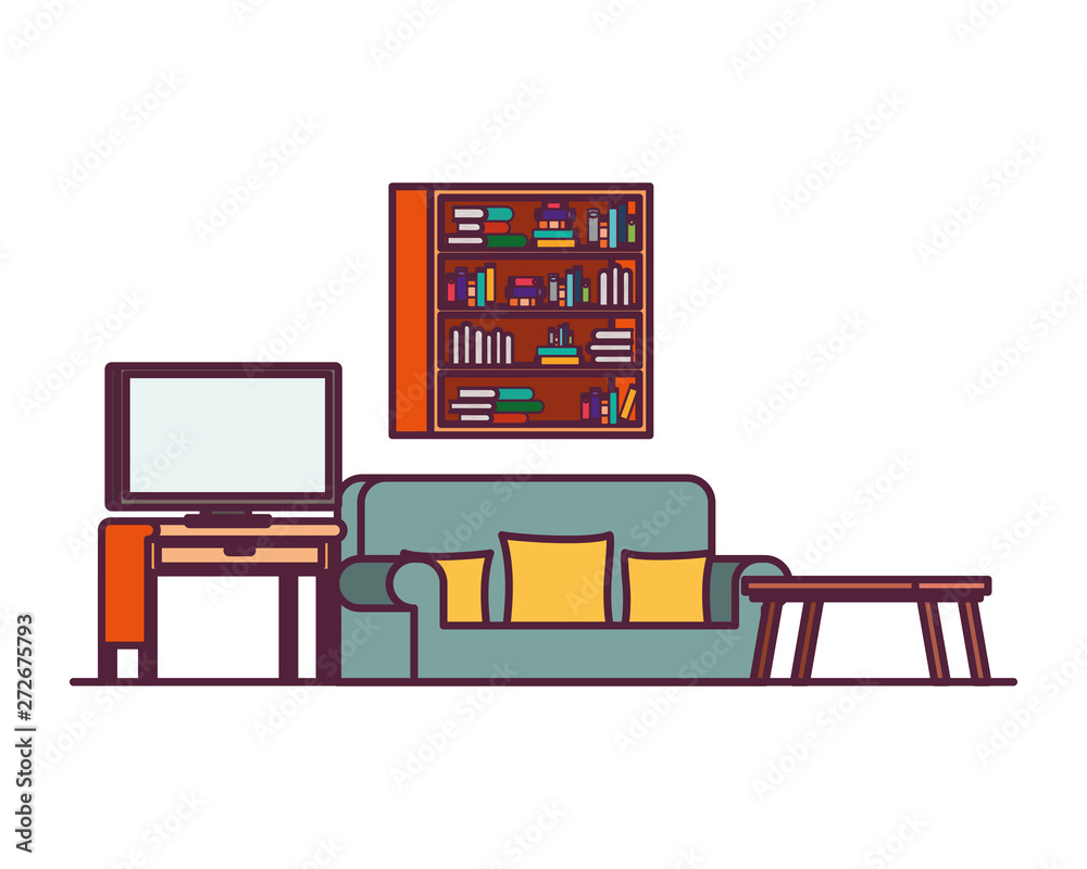 Fototapeta premium comfortable sofa in living room with plasma tv