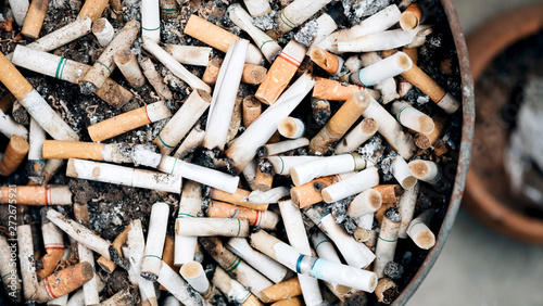 Closed up Cigarette butts, blurred background