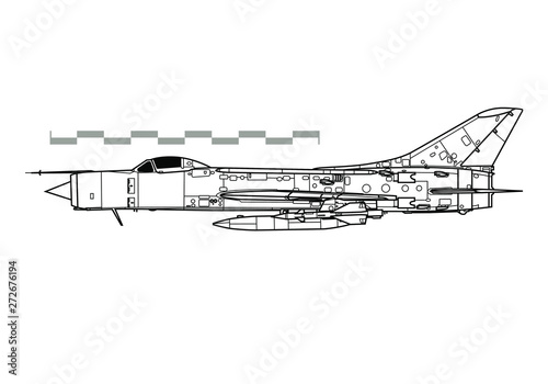 Sukhoi Su-11 Fishpot C. Outline vector drawing