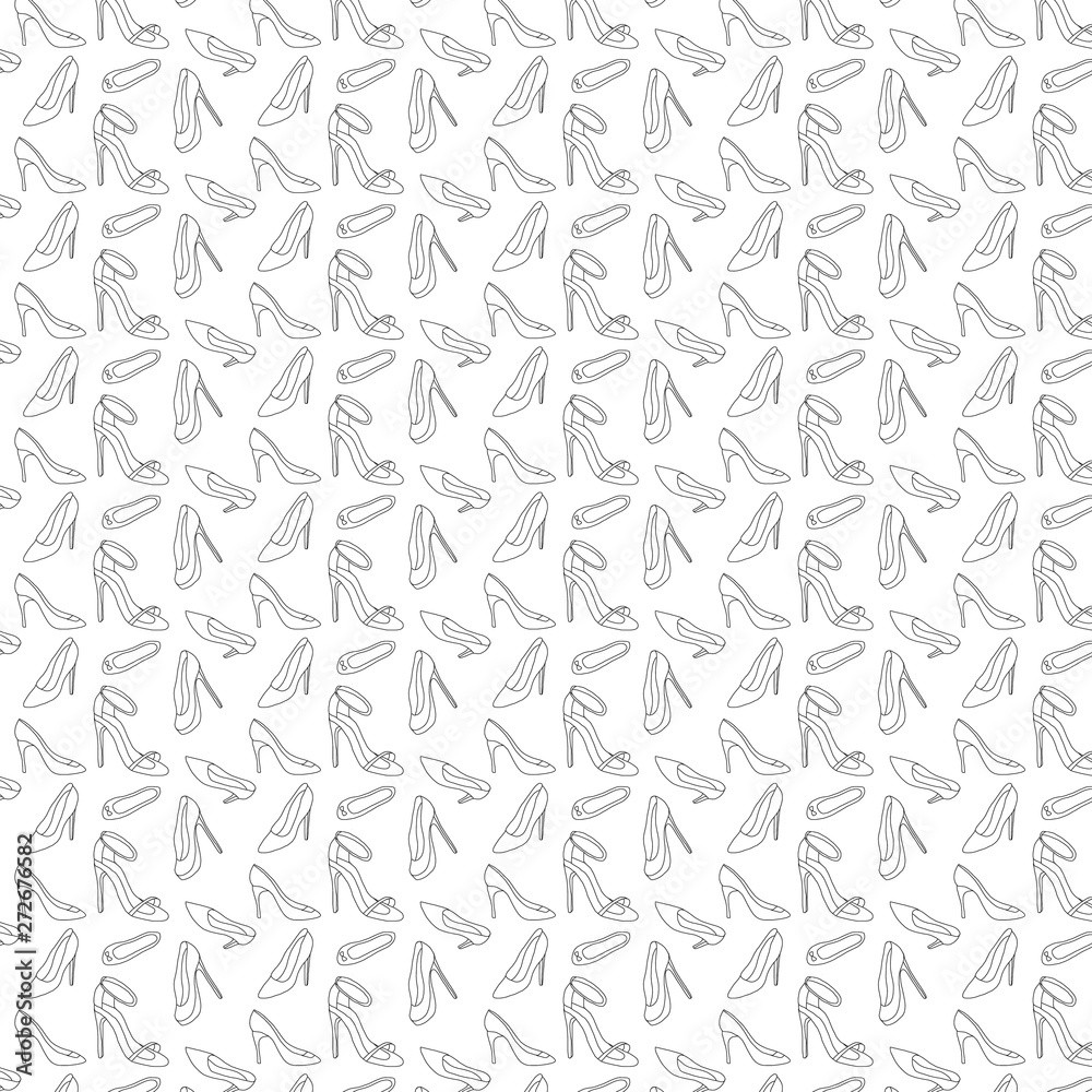 Hand darwn vector shoes pattern. Fashion sketch background.