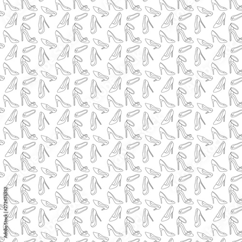 Hand darwn vector shoes pattern. Fashion sketch background.