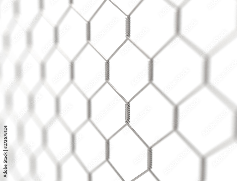 Naklejka premium 3d rendering of a metal fence isolated on white background.