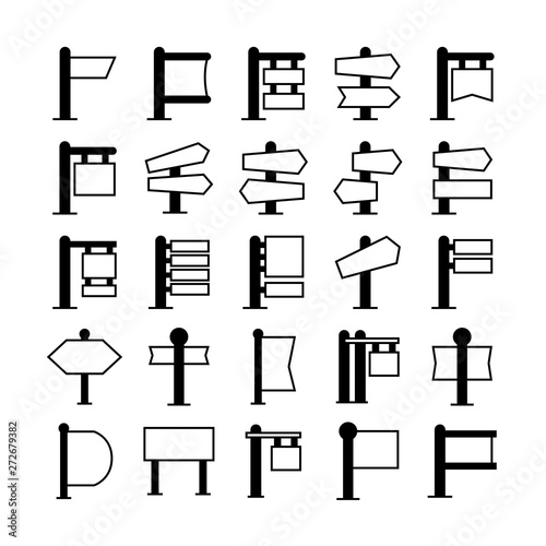 blank signboard, signage and signpost icons set