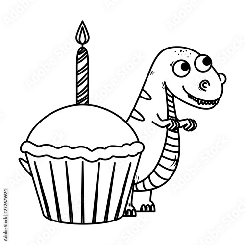 cute tyrannosaurus rex with sweet cupcake