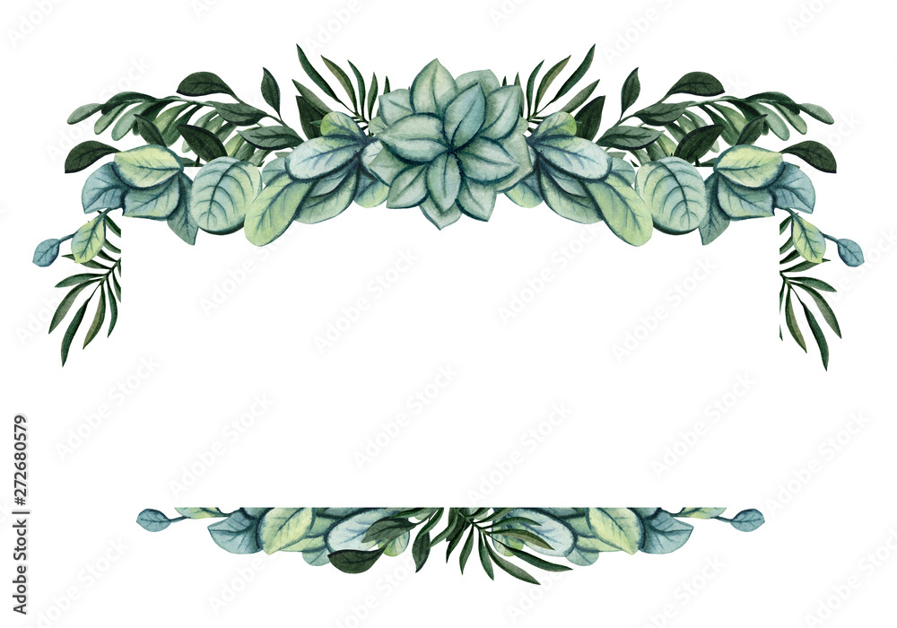 Card Template with Watercolor Lush Foliage