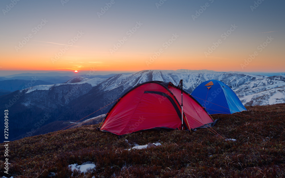 Tourist camp on spring mountain range
