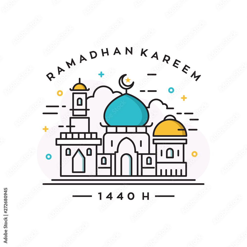 mosque line / ramadan theme design template background vector logo design