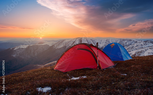 Tourist camp on spring mountain range