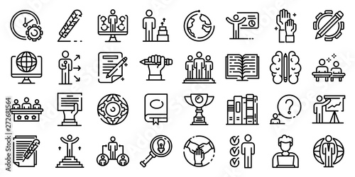 Staff education icons set. Outline set of staff education vector icons for web design isolated on white background