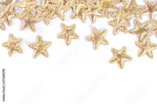 Group of gold star decoration christmas happy new year isolated on white background object design on top view