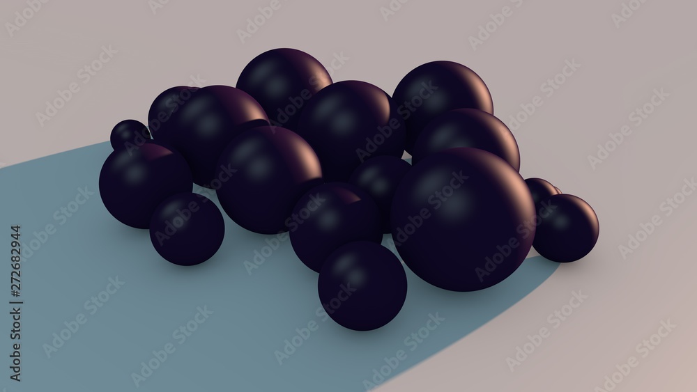 3D illustration of many purple balls in space. Abstraction, an image with a futuristic design. 3D rendering. 3D illustration of many purple balls in space. Abstraction, an image with a futuristic design. 3D rendering.