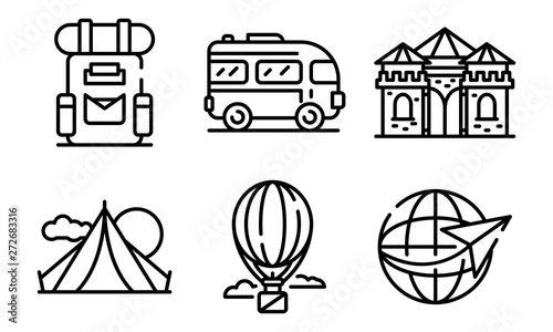 Excursion icons set. Outline set of excursion vector icons for web design isolated on white background