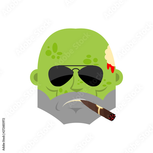 Zombie Cool serious avatar of emotions. Living Dead smoking cigar emoji. Undead strict. Vector illustration