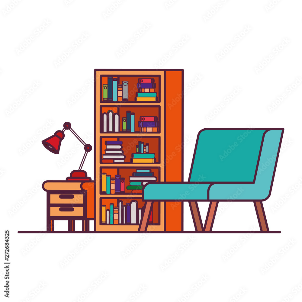 Fototapeta premium living room with couch and bookshelf of books