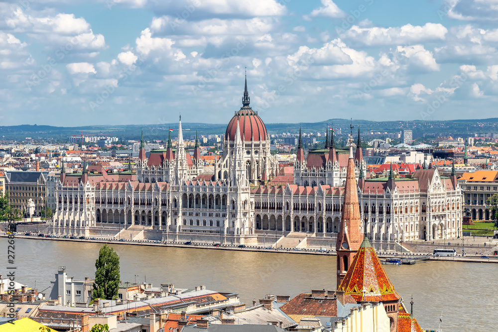 The Hungarian Parliament Building on the bank of the Danube in Budapest