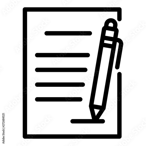 Document and pen icon. Outline document and pen vector icon for web design isolated on white background
