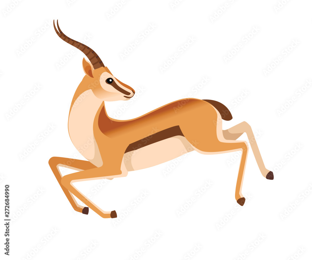 African wild black-tailed gazelle with long horns running with head looks  back cartoon animal design flat vector illustration on white background  side view antelope Stock Vector | Adobe Stock