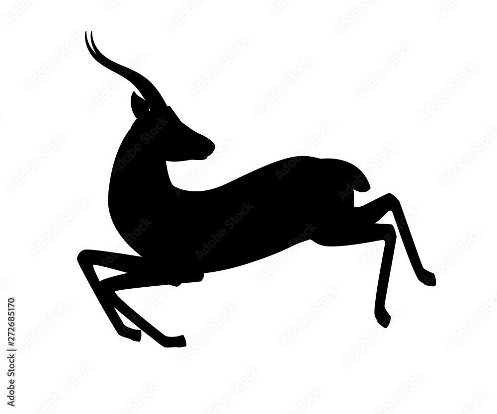 Black silhouette African wild black-tailed gazelle with long horns running  with head looks back cartoon animal design flat vector illustration on white  background side view antelope Stock Vector | Adobe Stock