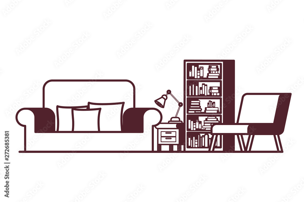 living room with couch and bookshelf of books living room with couch and bookshelf of books