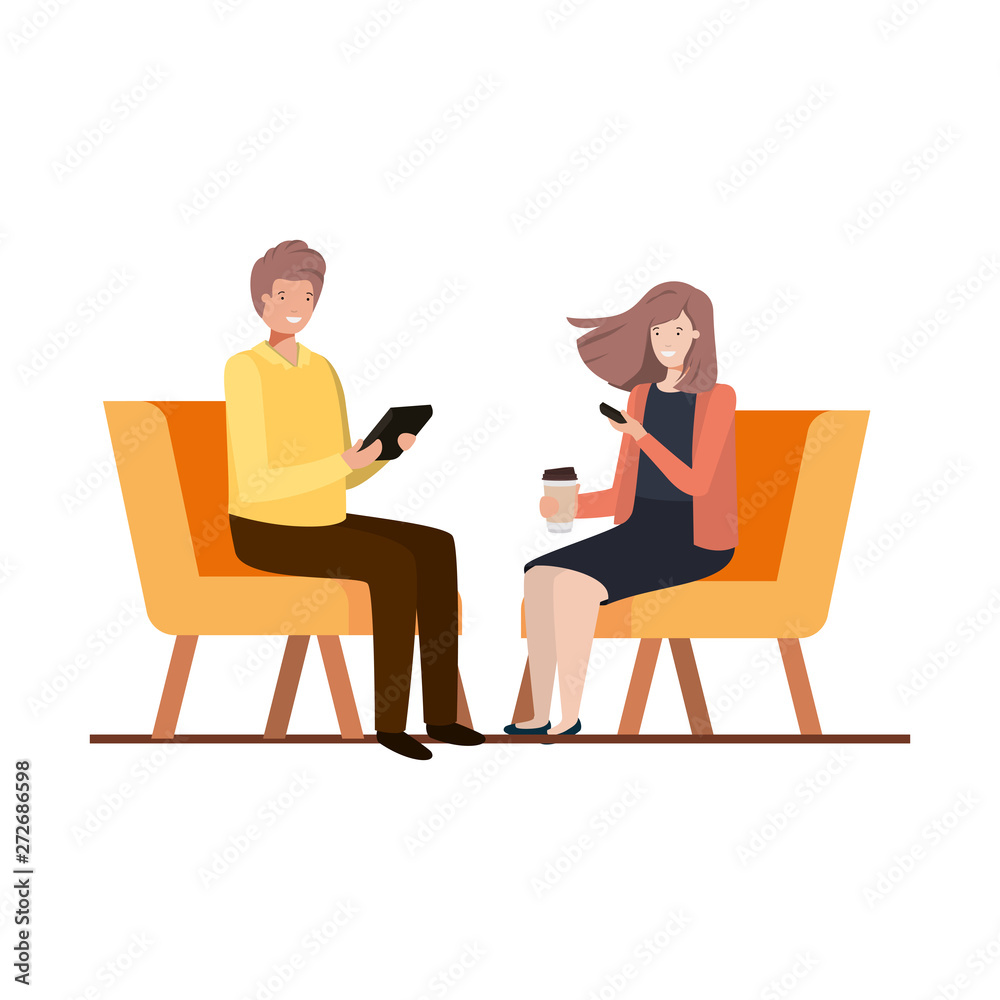 couple with sitting in chair on white background couple with sitting in chair on white background