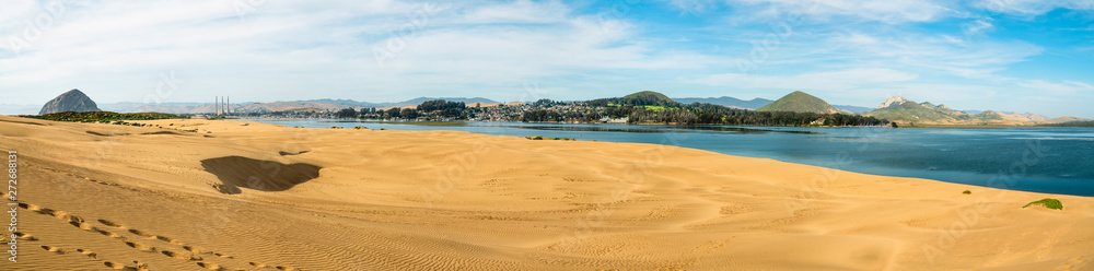 Panoramic View of Morro Bay Harbor from Sand Dunes Split, Los Osos, California