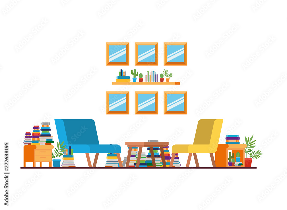 Fototapeta premium living room with couch and stack of books