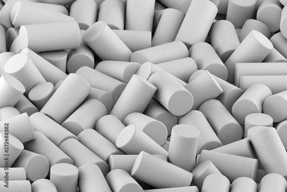Obraz premium Abstract background of randomly arranged matte cylinders of white. 3d rendering