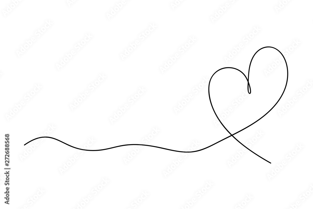 Heart drawing in continuous line - obrazy, fototapety, plakaty 