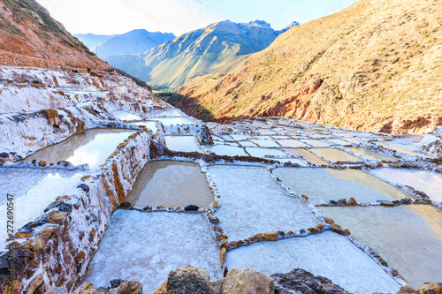 Canvas Print Maras Salt Pans in Peru's Sacred Valley Where Local People Have Mined Salt Since