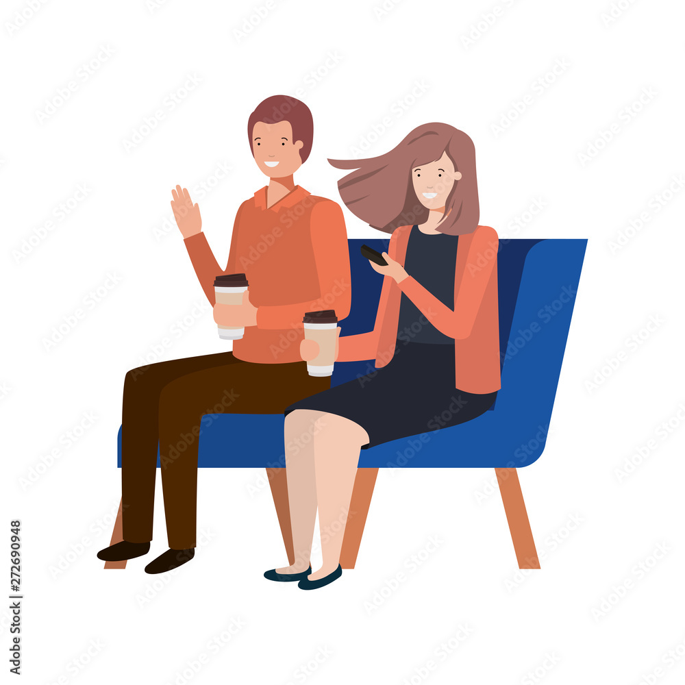 couple with sitting in chair on white background couple with sitting in chair on white background