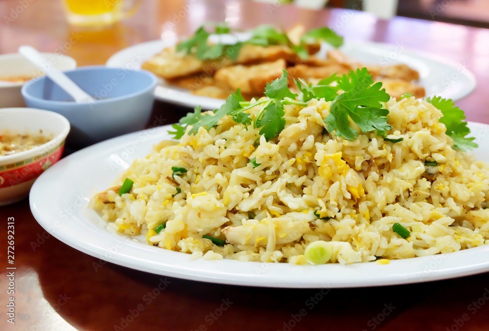 Dish of Delicious Homemade Fried Rice with Crab Dish of Delicious Homemade Fried Rice with Crab