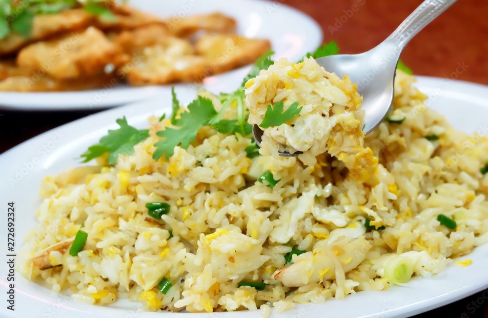 Dish of Delicious Homemade Fried Rice with Crab Dish of Delicious Homemade Fried Rice with Crab