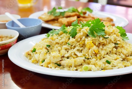Dish of Delicious Homemade Fried Rice with Crab
