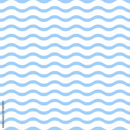 Blue waves on white background seamless pattern. Simple abstract vector illustration.
