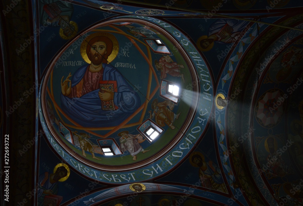 the interior of the Serbian Orthodox monastery