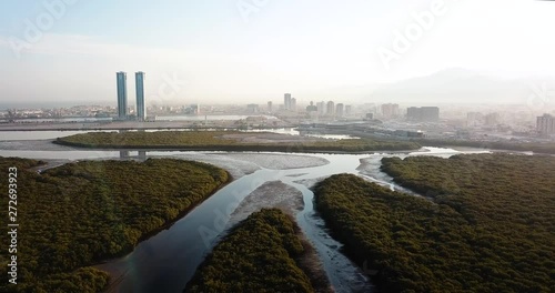 Ras al Khaimah emirate in the UAE aerial skyline view at sunrise photo