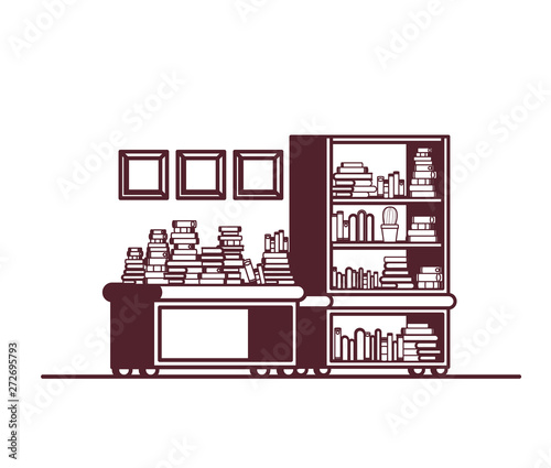 shelving with books in white background