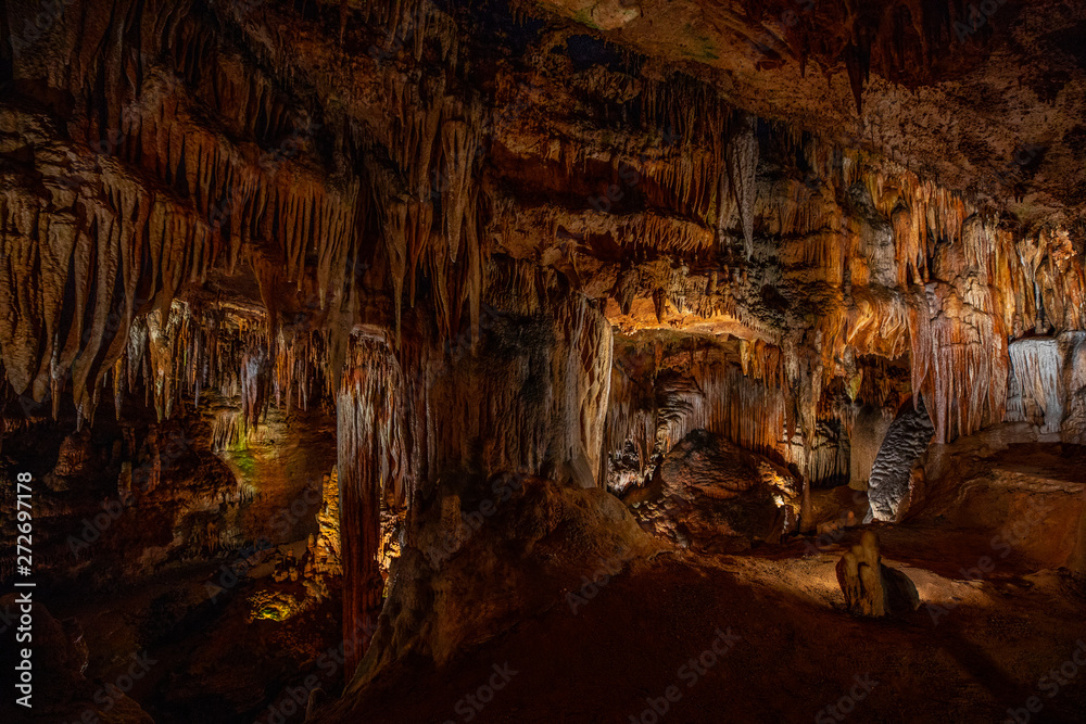 Cave stalactites, stalagmites, and other formations at Luray Caverns. VA. USA.