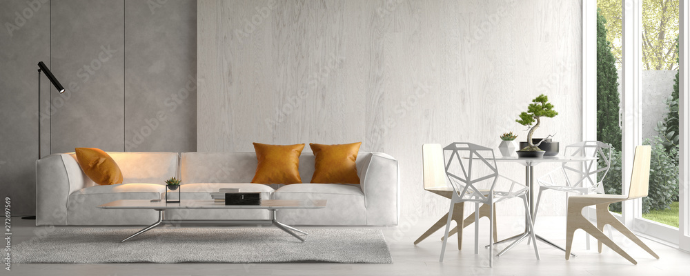 Interior of modern living room with sofa 3D rendering Stock ...