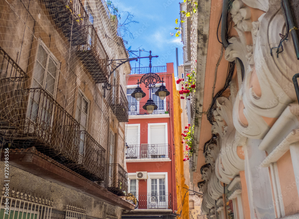 Old narrow street of Cartagena, Spain.