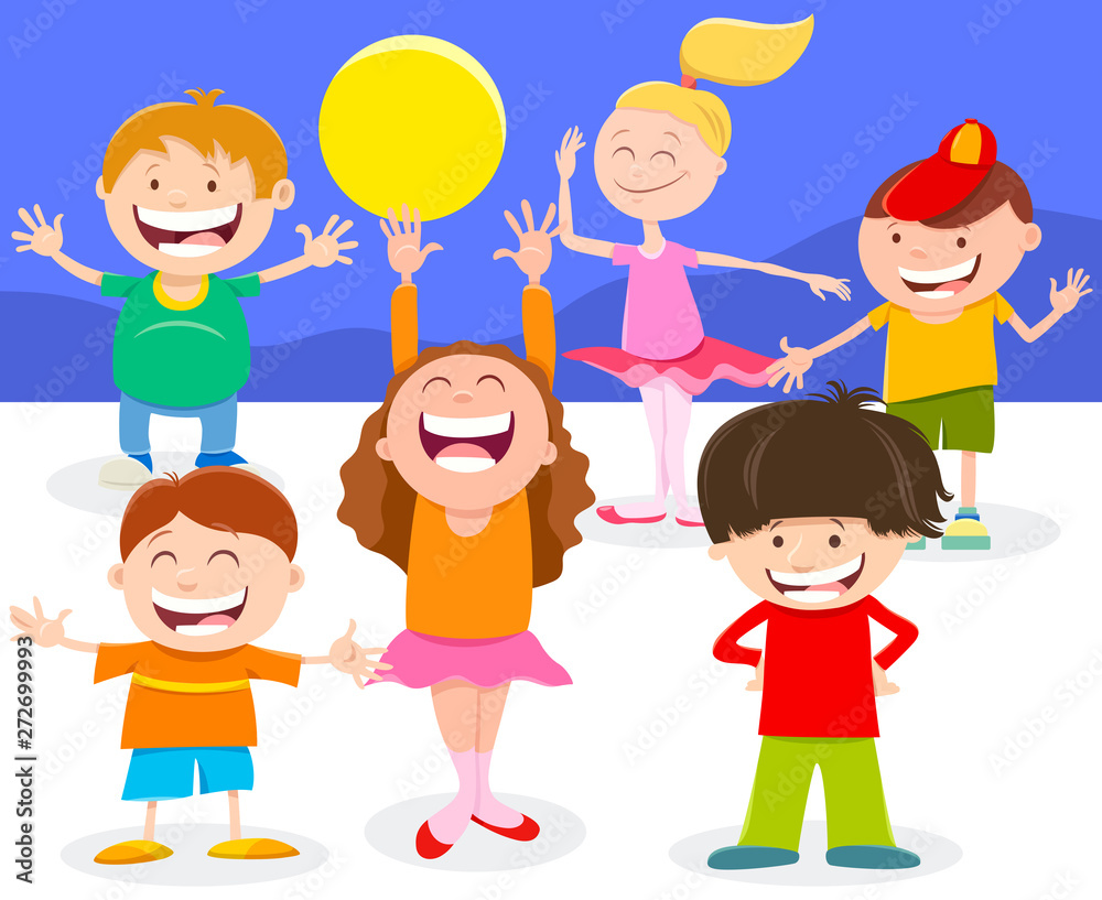 happy cartoon children characters group