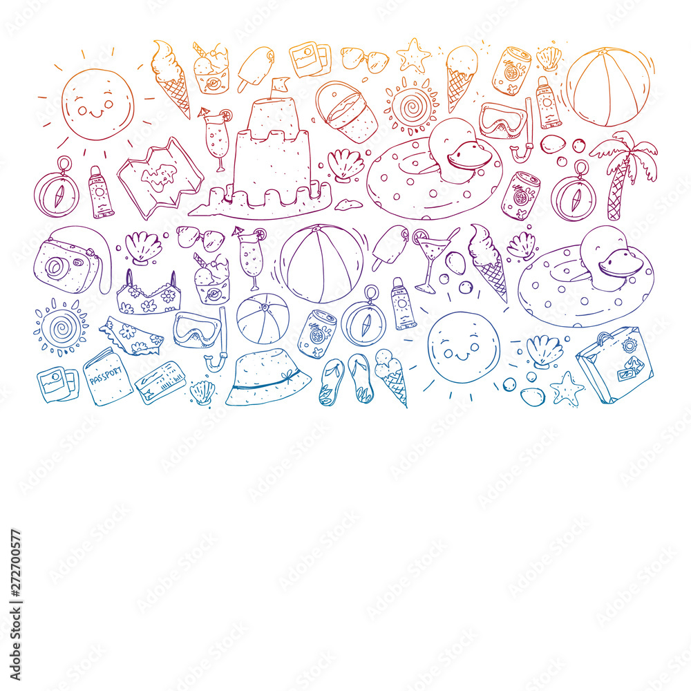 Vector seamless pattern with travel and beach icons. Vector seamless pattern with travel and beach icons.