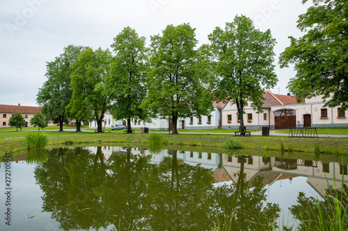 Holasovice, a small lake in the middle of a small baroque village, Unesco heritage, South Bohemia, Czech Republic