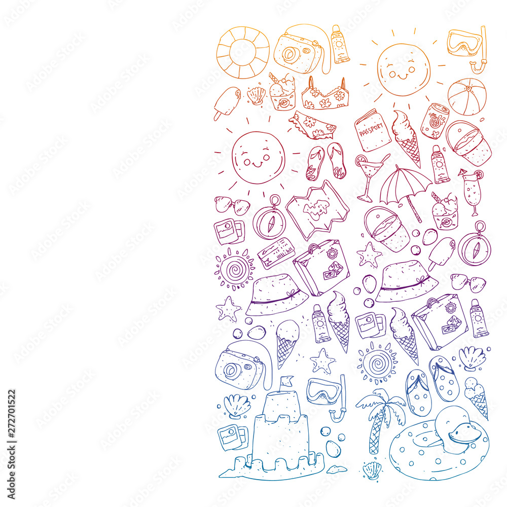 Vector seamless pattern with travel and beach icons. Vector seamless pattern with travel and beach icons.