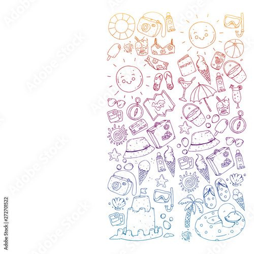 Vector seamless pattern with travel and beach icons.